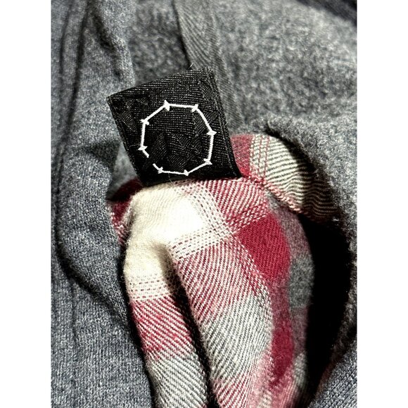 Empyre Hooded Plaid Flannel Shirt Jacket Burgundy Gray Ombre Hoodie Skate Street - Picture 8 of 11